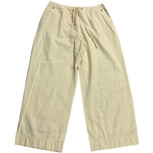 J. Jill Wide Leg Cropped Pants Butter Yellow Drawstring Womens Sz 10 100% Cotton